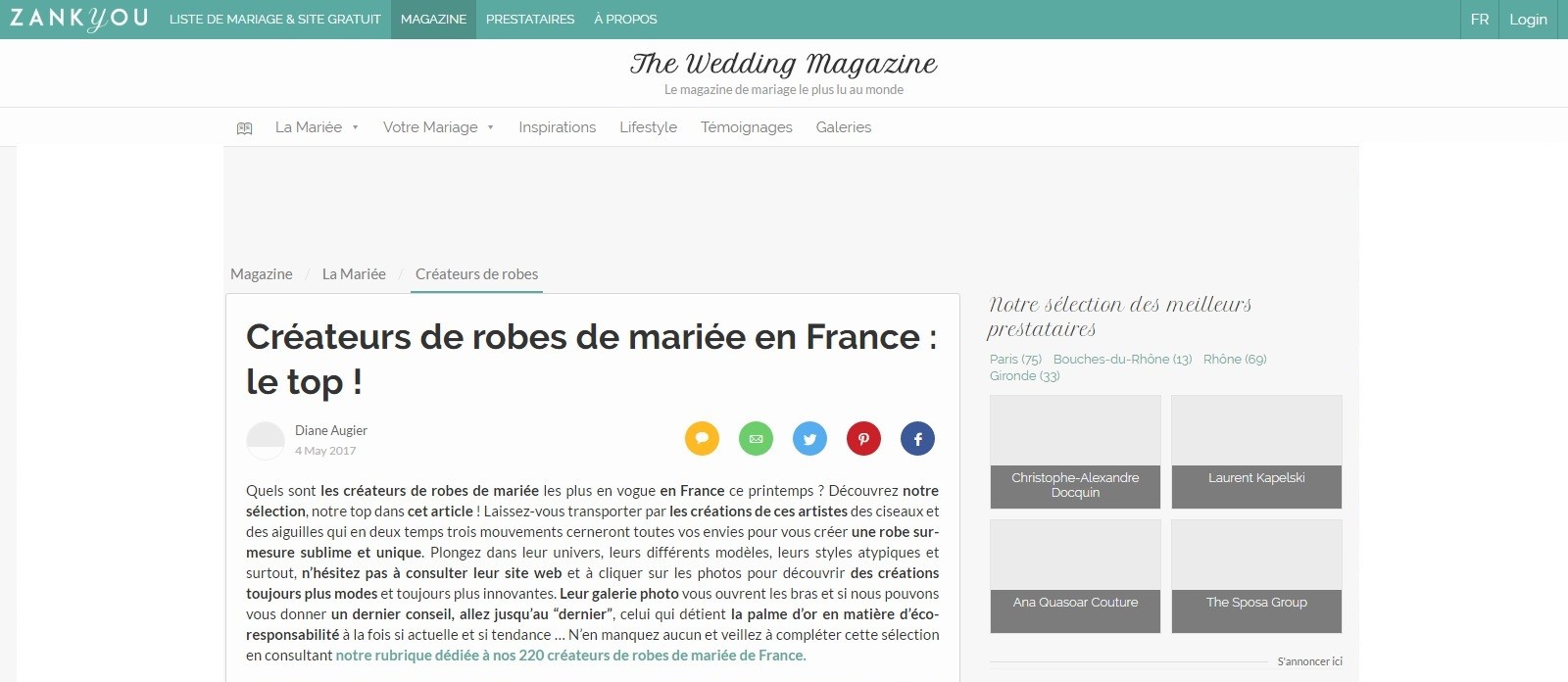 meilleur Créateurs de robes de mariée en France