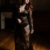 long kimono noir en dentelle