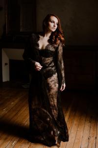 long kimono noir en dentelle