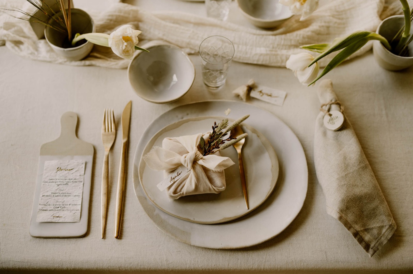 Decoration de table pour un mariage zéro déchet.