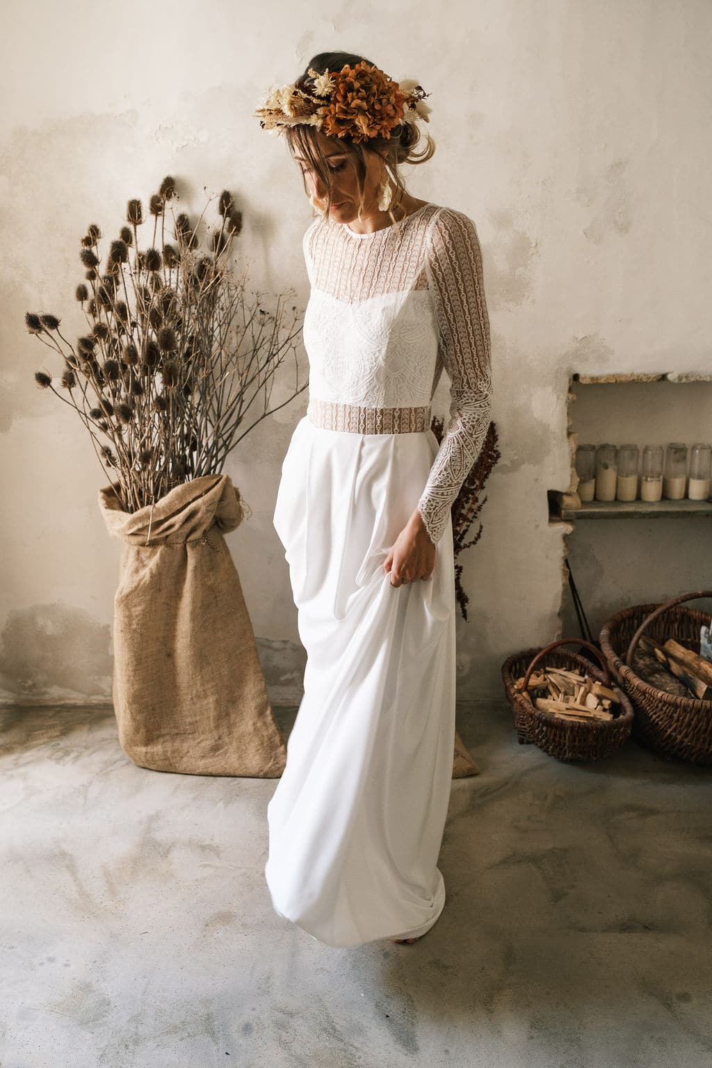 Laetitia portant sa robe de mariée